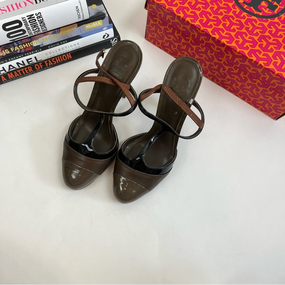 Tory Burch Lexa T Strap Slingback Heels 8.5 Two Tone Pumps - Picture 3 of 16